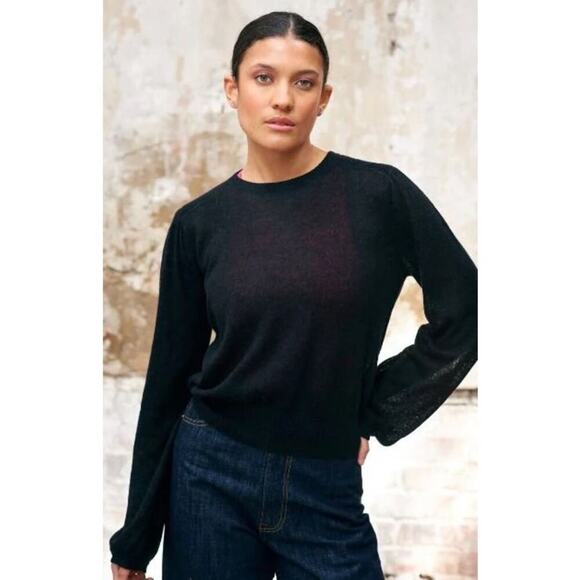 Revolve Jumper1234 Summer Weight Balloon Sleeve Alpaca Wool Sweater Blue Size 12 - Picture 1 of 5